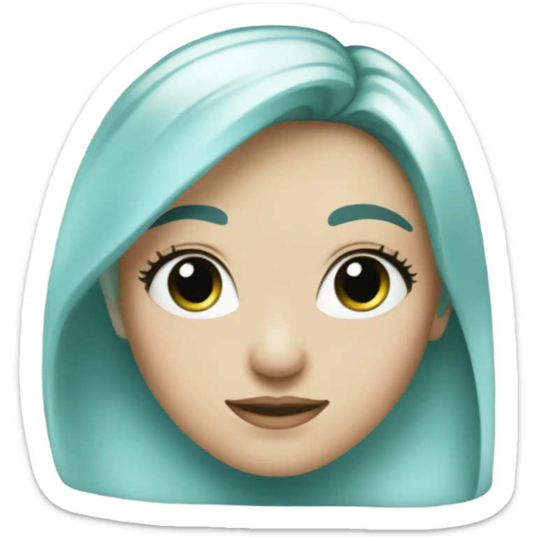 A youthful female face with pale skin and distinctive light blue eyes. The emoji should have vibrant green-dyed hair styled with black roots visible, reflecting her iconic hairstyle.  sticker