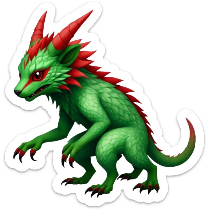 Cool Edgy Green Red ethereal badass Fionbri-Vernid-Trico-animal-creature full body sticker