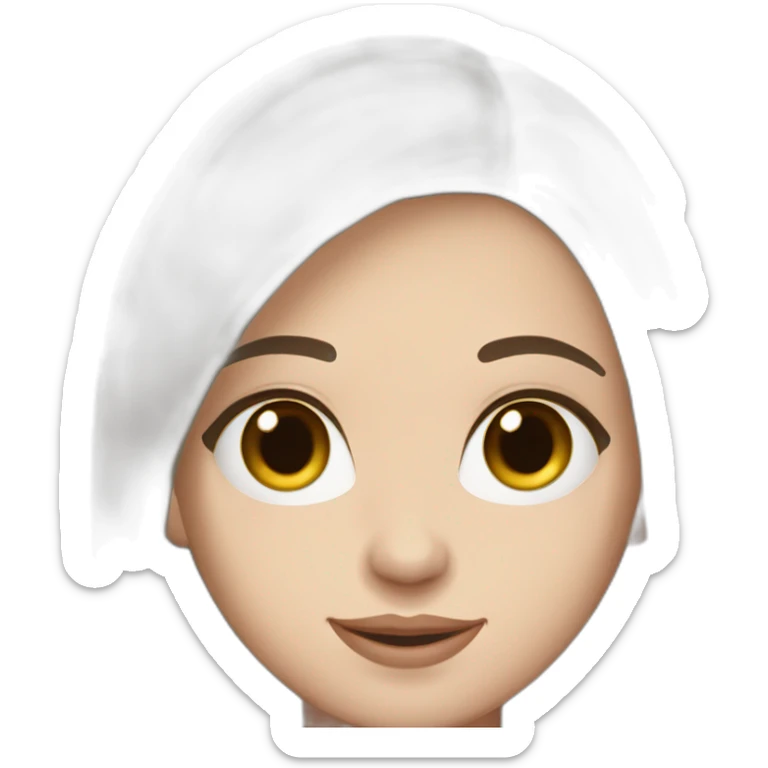 29 year old pale skin Spanish woman, big brown eyes, high cheek bones, soft chin, long dark brown straight hair sticker