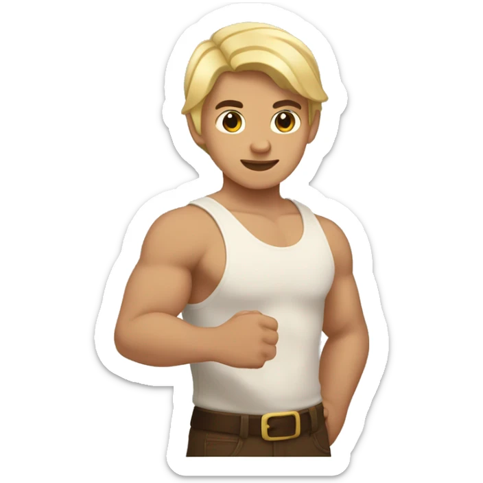 buff mexican boy with blonde hair holding white girl hand with a brown  hair bob  sticker