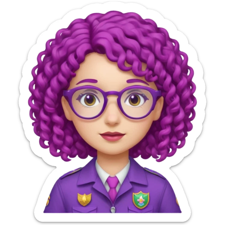 scout girl with pink scout uniform, purple curly haired and glassess sticker