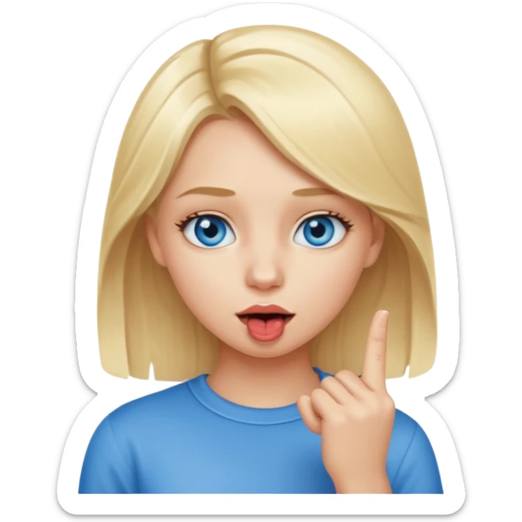  Chica con el dedo índice en la boca mordiéndose la boca ,que la chica sea rubia con ojos azules  sticker