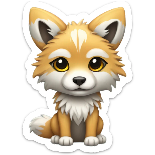 Fluffy Shy Colorful Chibi Coywolf With Shiny Tribal Markings Full Body sticker