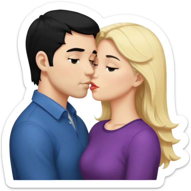 couple kissing black hair man blonde woman sticker