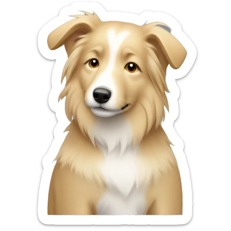 pale girl blonde masculine short hair, hugging a light shetland sheepdog sticker