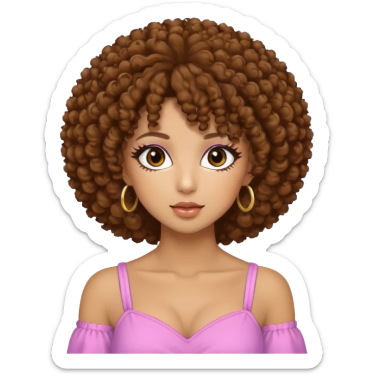 Naturally tan skin girl short brown curly afro hrown eyes gyaru sticker