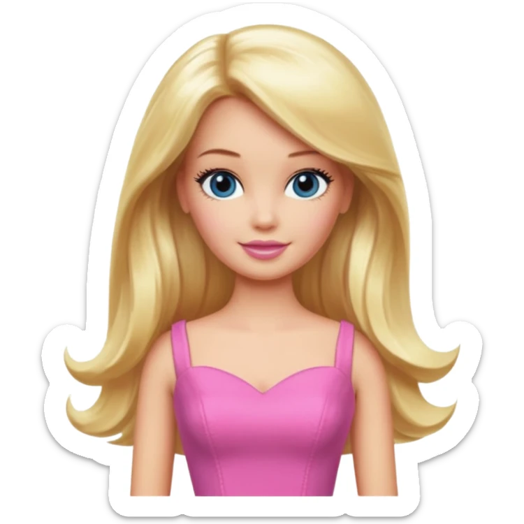 barbie, long blonde hair, pink dress sticker