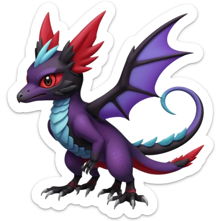 Dark edgy cute black red purple Noibat-Noivern-Nargacuga-Trico-Silvally-Draco-Fakémon-Pokémon-hybrid-fusion sticker