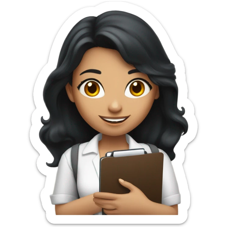 Latina with jet black hair, brunette girl, and a girl with bright red hair all conducting surveys on clipboards and ipads sticker