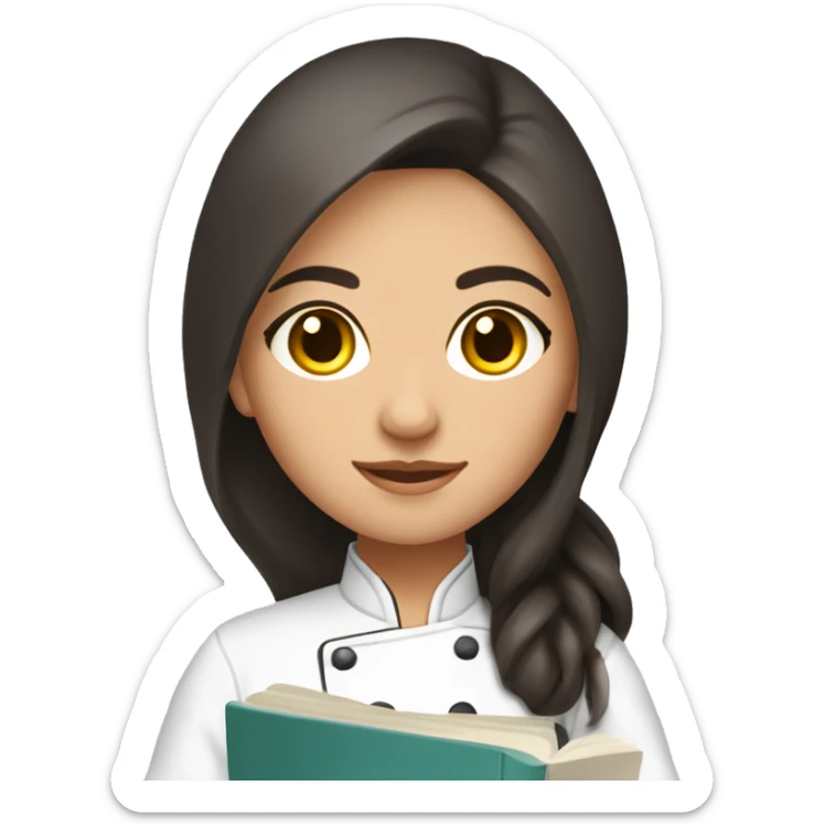Uzbek cute female chef with cookbook and long dark brown hair and dark brown eyes sticker