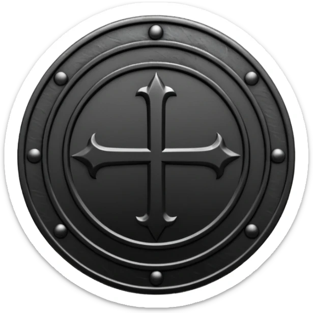 Minimal emoji, gothic metal coin made of black steel, engraved word FORTUNA at the center, ancient industrial aesthetic, worn metal texture, no glow, no neon, flat emoji design, centered, transparent background sticker