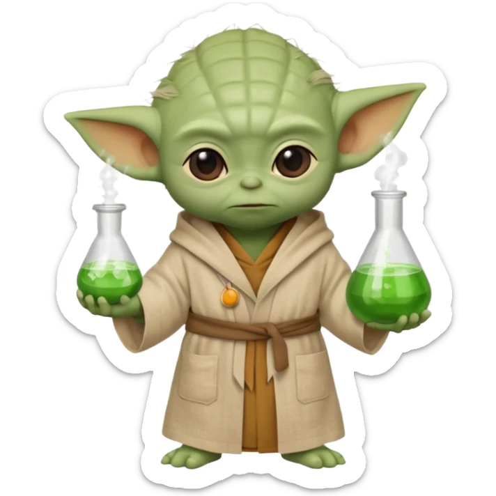 90 Full-body image of Baby Yoda in his beige/light brown linen robes as a scientist sticker