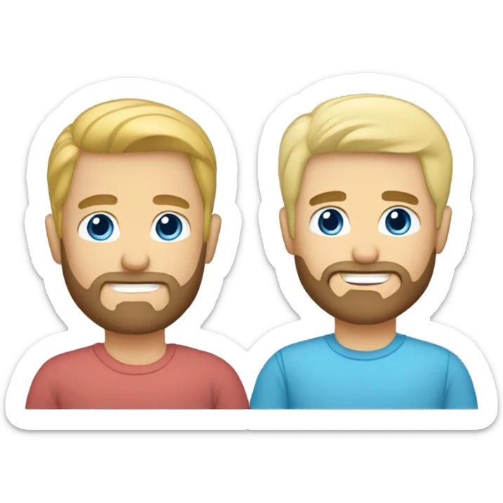 Gay male couple. One Blond hair and blue eyes. The other one has dark hair and brown eyes and a beard.  sticker