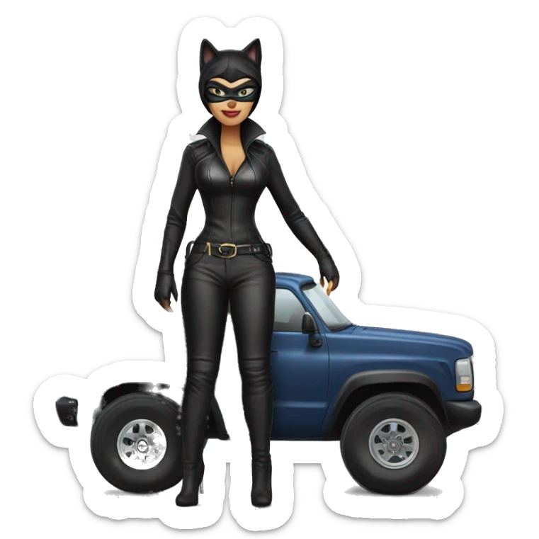Cat woman in leather, Land yacht monster truck  sticker
