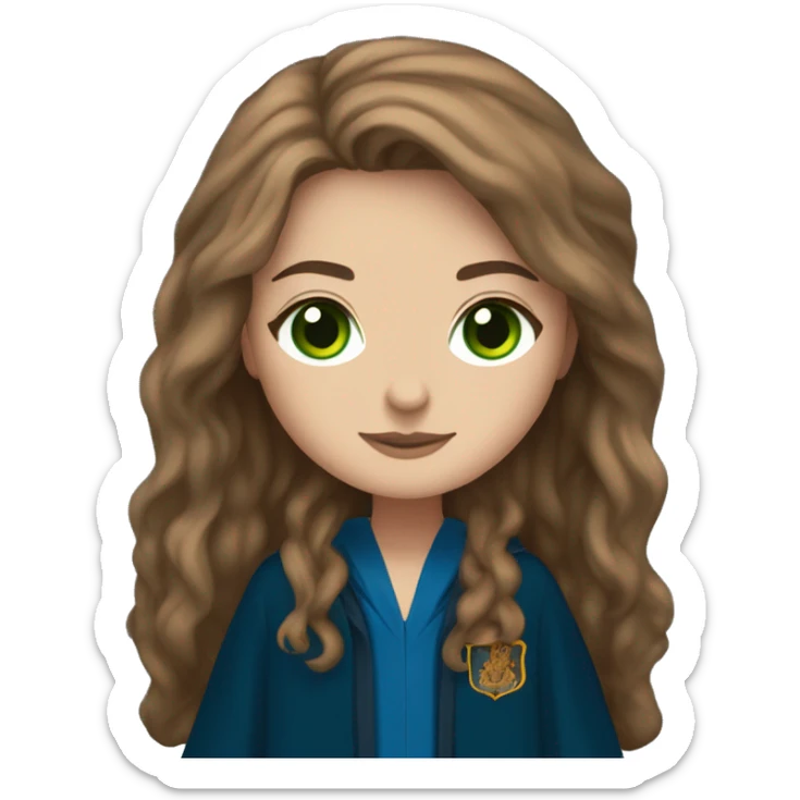 White girl with brown hair and green eyes wearing Ravenclaw robe from Harry Potter sticker