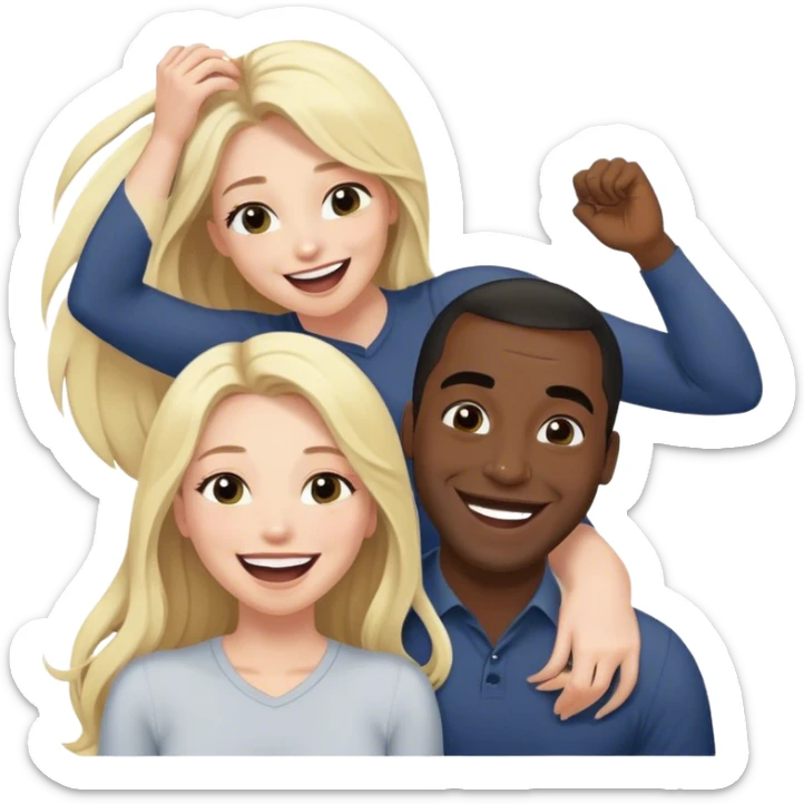 blonde with grey eyes and long hair lifts black british man above her and laughs sticker
