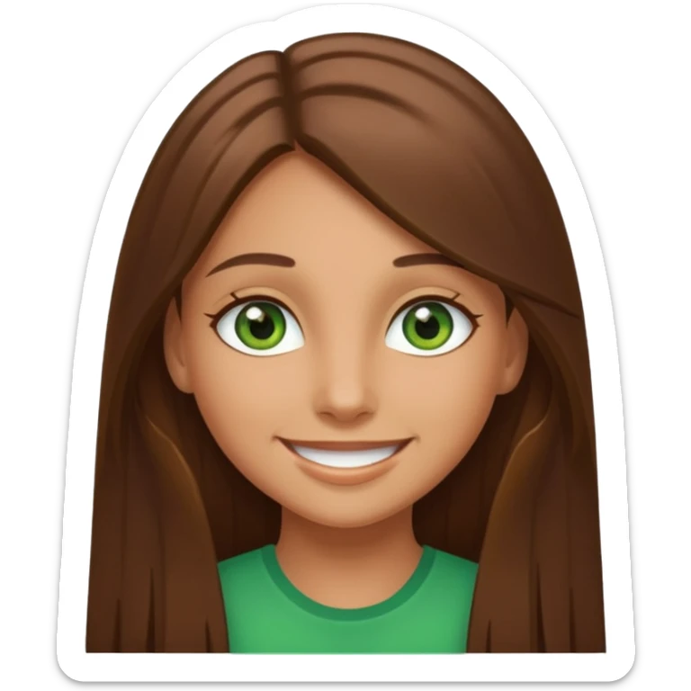 Tan girl emoji with straight long brown hair and green eyes sticker