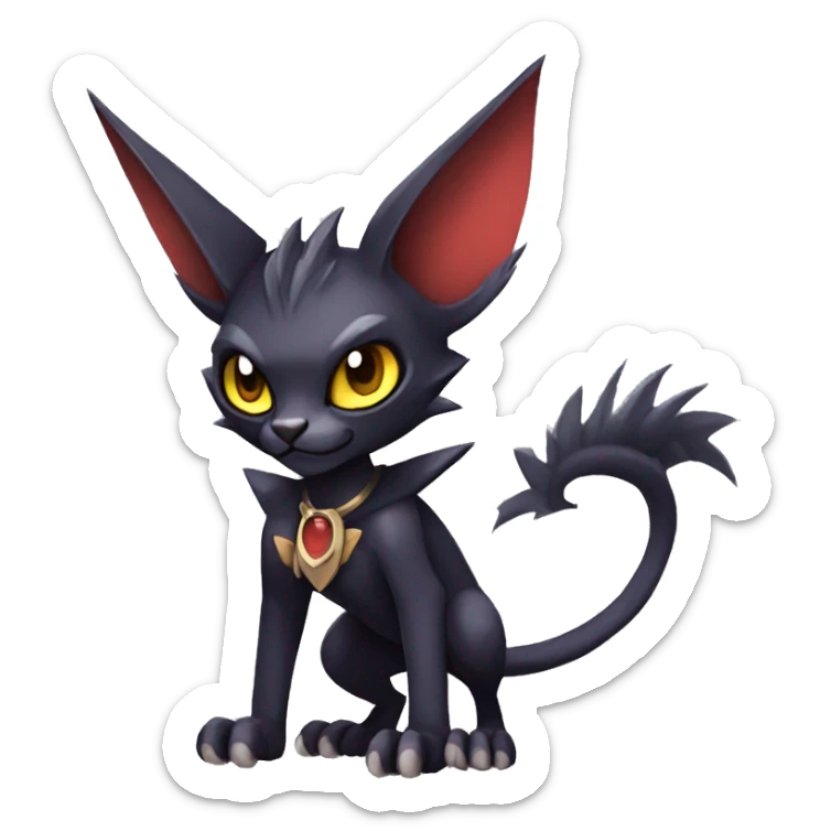 Black cool vampiric Noivern-Litten-Lykoi-Caracal-Fakemon with big bat ears full-body sticker