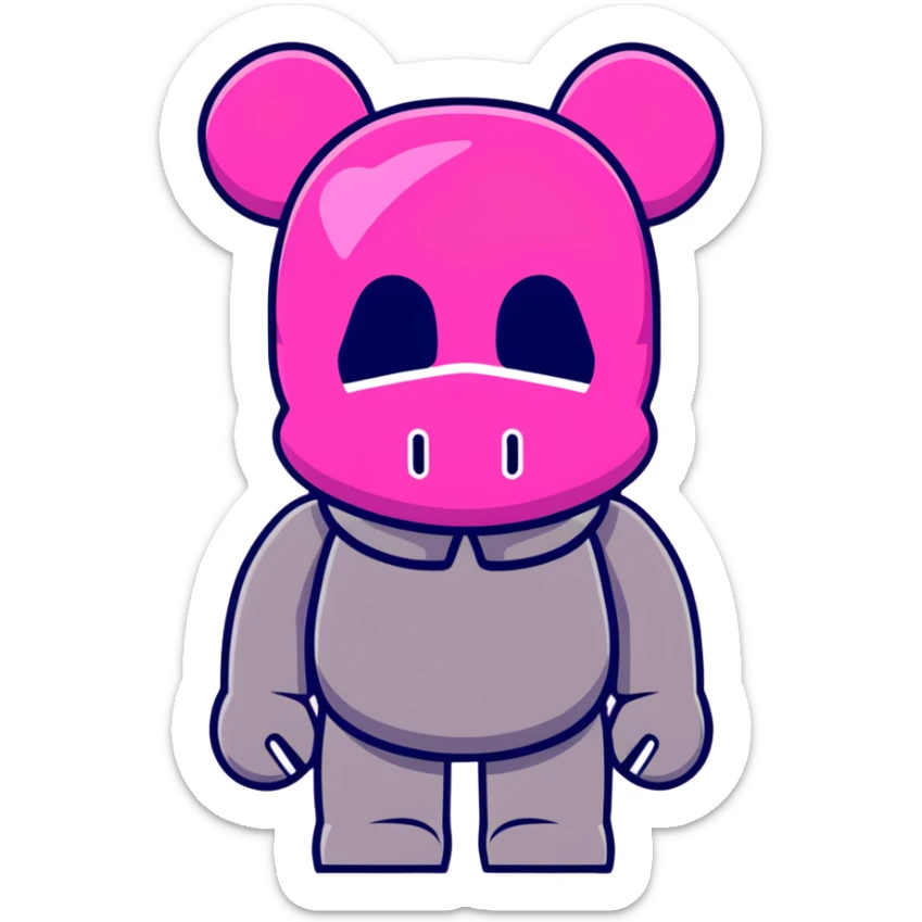 Cool Bearbrick toy wearing a pink balaclava with KAWS signature X eyes visible through the mask openings sticker