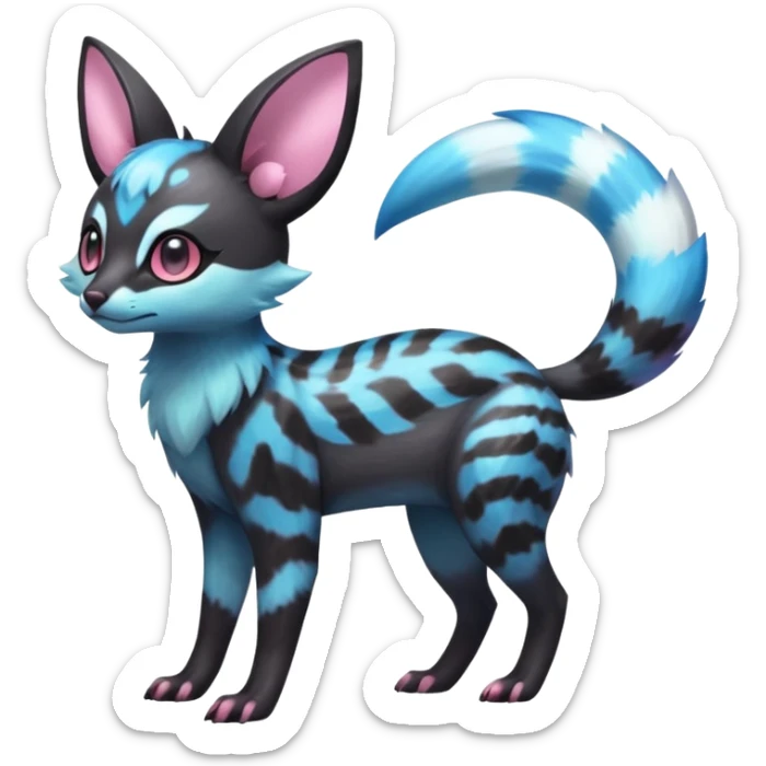 Rare realistic cool cute epic aesthetic colorful Amaura-Sylveon-Umbreon-Civet-Genet-species-Fakemon-hybrid-creature, with markings, full body sticker