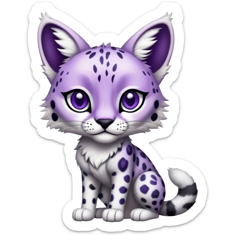 Epic Edgy Cute Black White Purple ethereal Serval-Snow-Leopard-Bobcat-Fionbri full body sticker