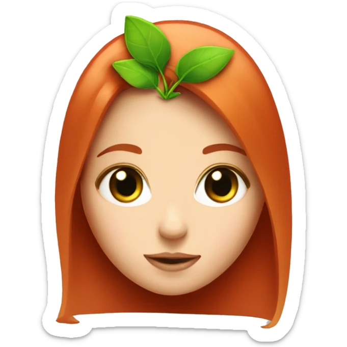 Girl’s face with green eyes and a sprout growing in the middle of the top of her red head  sticker