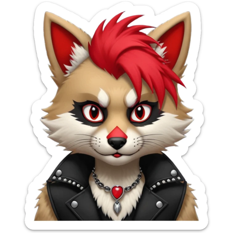 Anthropomorphic Anthro Furry punky gothic black white and red badass cool stylish handsome smexy Animal-furry-fursona sticker