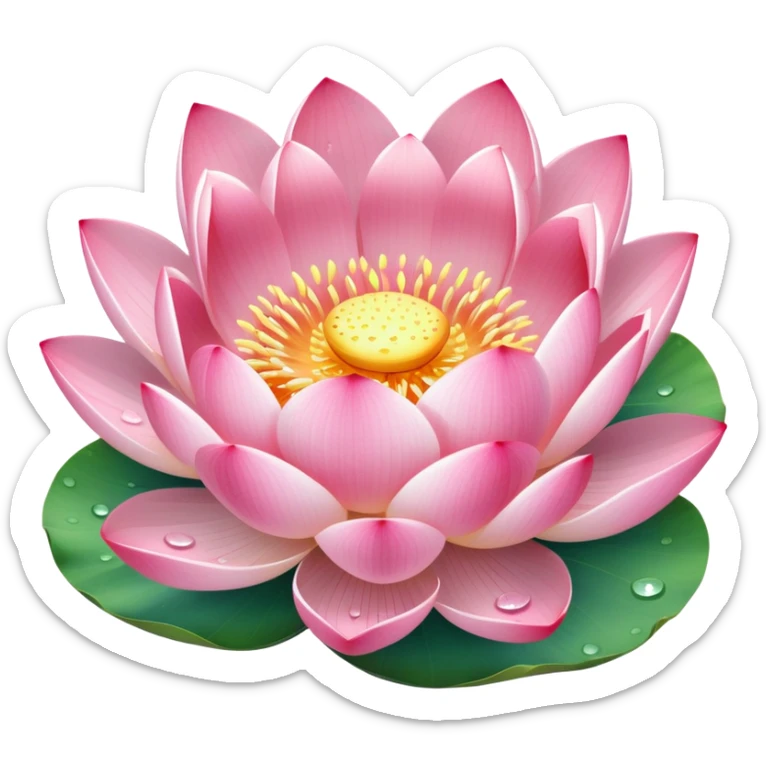 Beautiful pink lotus flower with delicate petals and round lotus leaf sticker