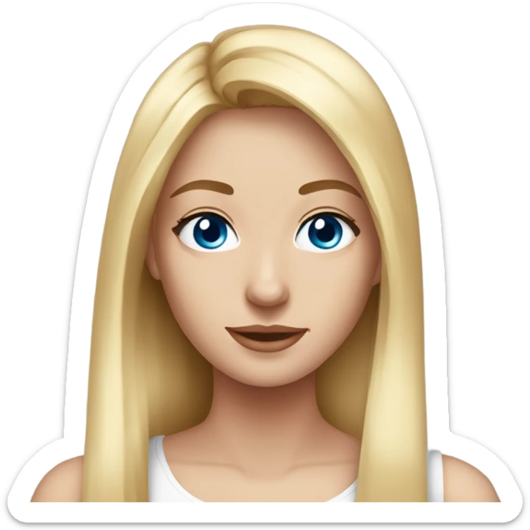 beautiful woman, long straight blonde hair, blue eyes, white tank top sticker