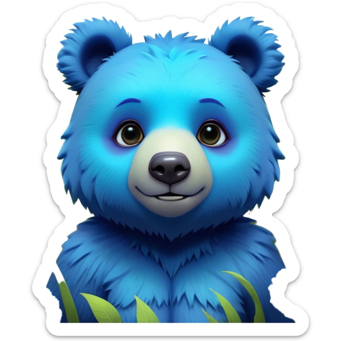 3D, adorable little Pixar style blue neon punk bear in a field of flowers, ultra detailed, each lash, eye, and strand of fur is shown in stunning detail as though captured in a timeless photograph, rich textures, visually rich, so lifelike it feels like it could leap off the page at any moment sticker