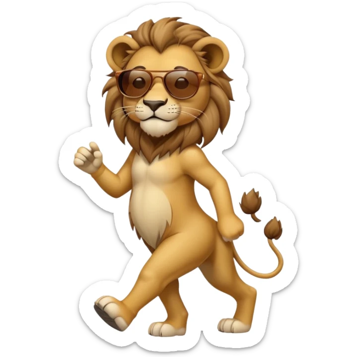 anthropomorphised lion in casual dress wearing sunglasses walking upright sticker