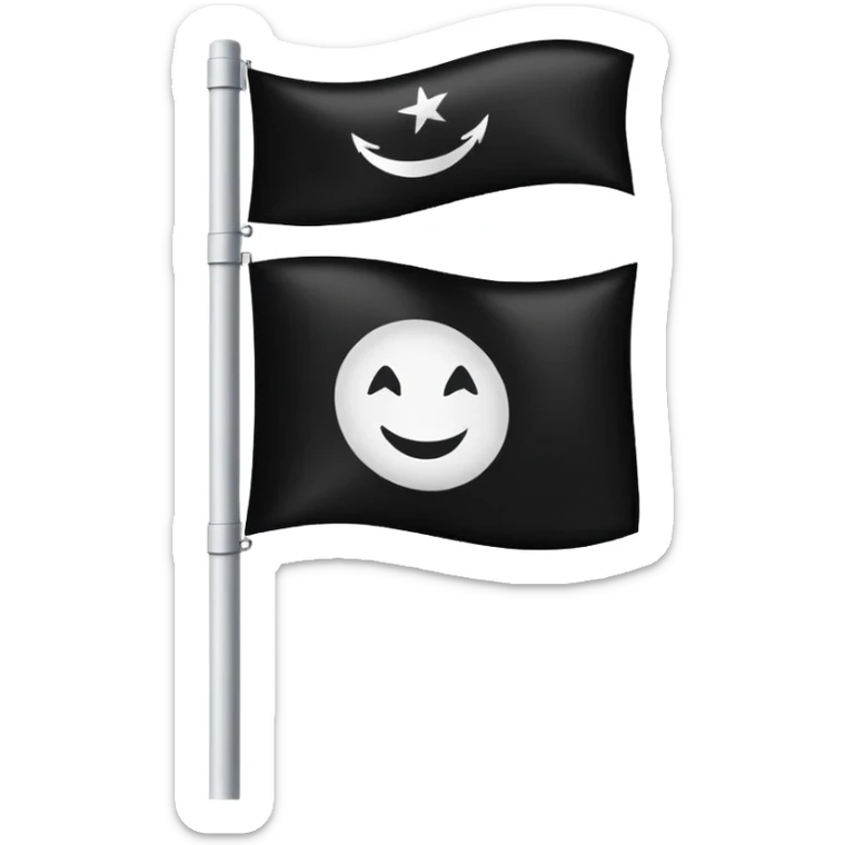 black flag emoji on a pole with white Islamic declaration of faith shahada text clearly visible in the center, clean and respectful emoji style sticker