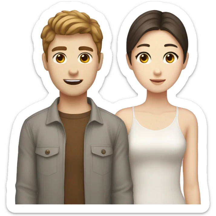 couple that is south korean girl and brown haired white guy sticker