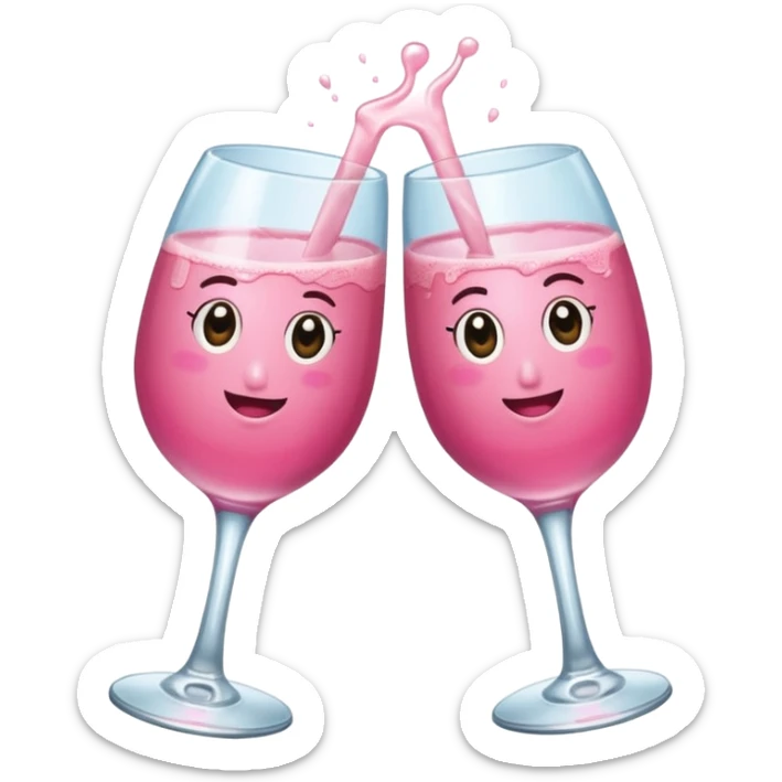 Dos Champagne rosa cruzadas de la parte donde se sostiene con la mano, formando una x, con un listón de moño color rosa claro  sticker