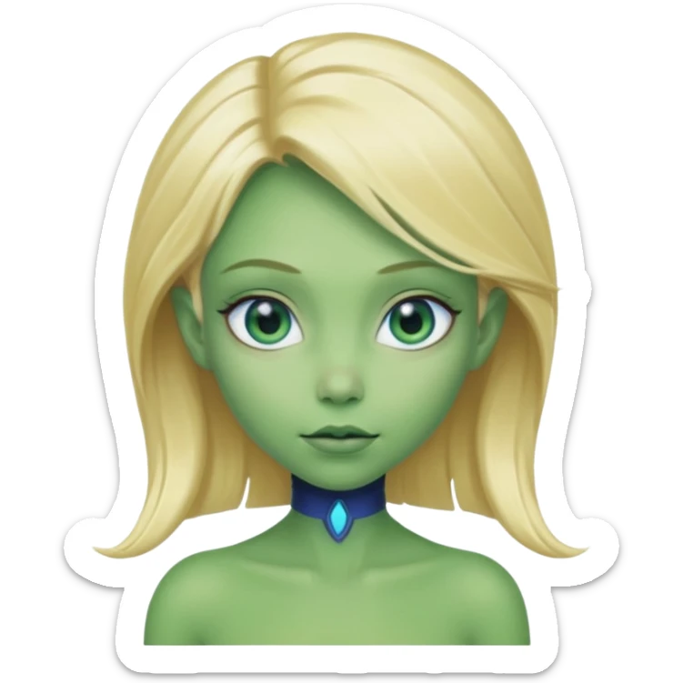 Pretty Alien Girl Blonde Hair Green Skin Blue Eyes sticker