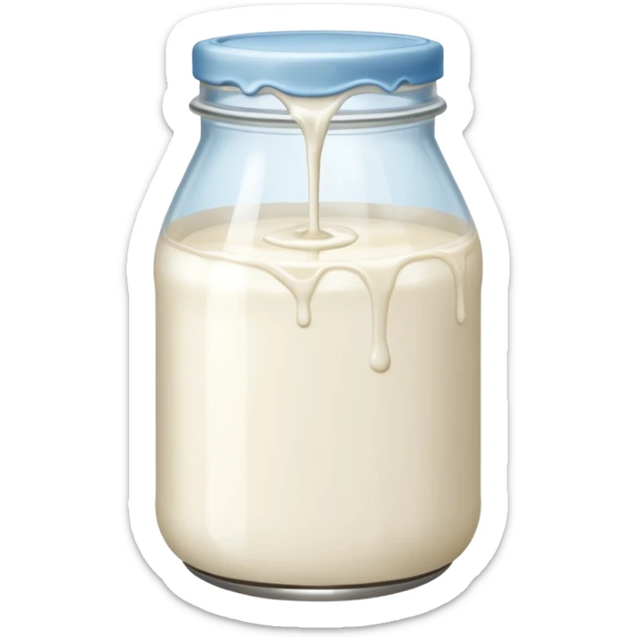 a jar of milk but the top is sticky and its dripping but theres no lit, and also no straw, I WANT IT TO BE VERY VERY MESSY sticker