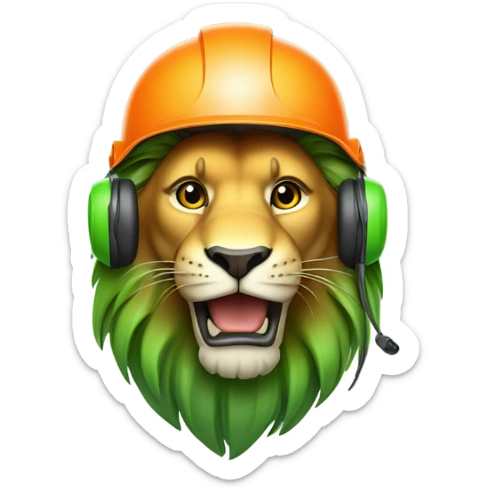 Lion wear safety helmet as call center in green and orange theme sticker