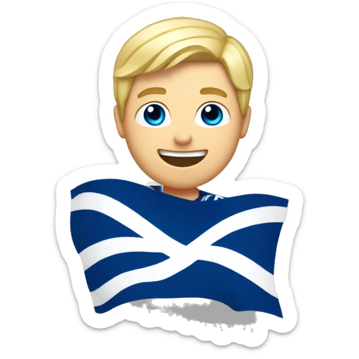 Male with blonde hair and blue eyes waving hand smiling with a Scotland flag 🏴󠁧󠁢󠁳󠁣󠁴󠁿  sticker