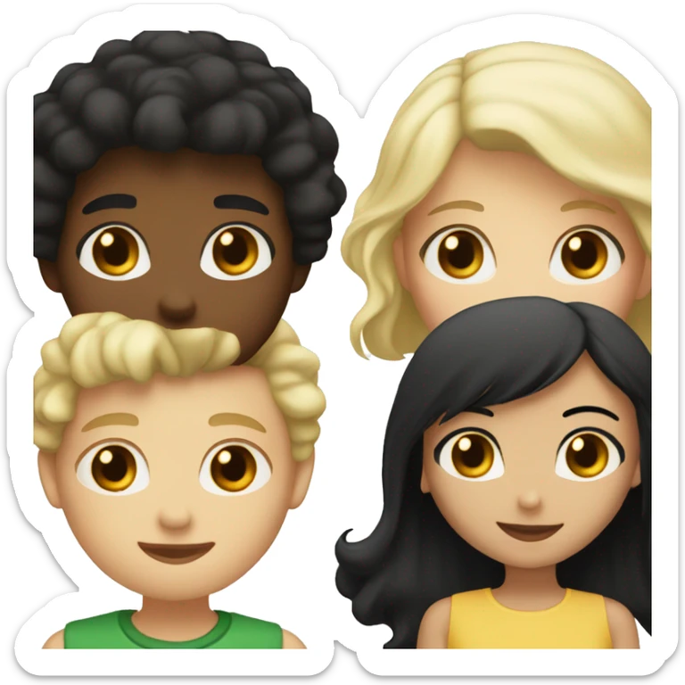 A boy with black hair and brown eyes next to a girl with blond hair and brown eyes sticker