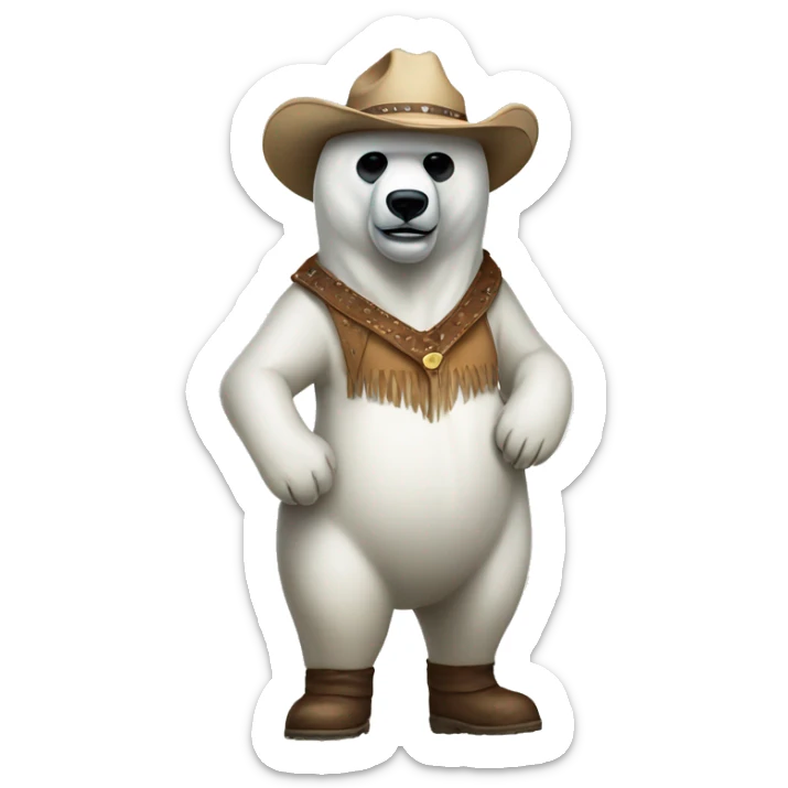 Full body of polar bear wearing cowboy hat wearing a costume mask sticker