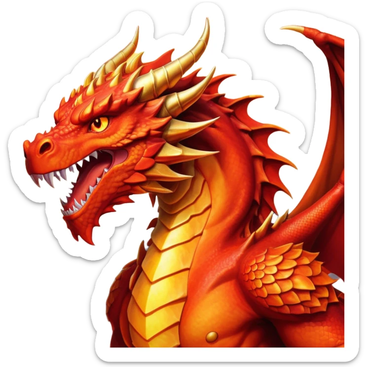 cinematic-noble-fierce-fire-dragon-portrait-emoji,-poised-and-imposing,-with-a-muscular,-scaled-body-ablaze-in-fiery-hues-of-crimson,-molten-orange,-and-molten-gold,-and-intense,-burning-eyes-that-mirror-the-heart-of-a-volcano;-rendered in detail sticker