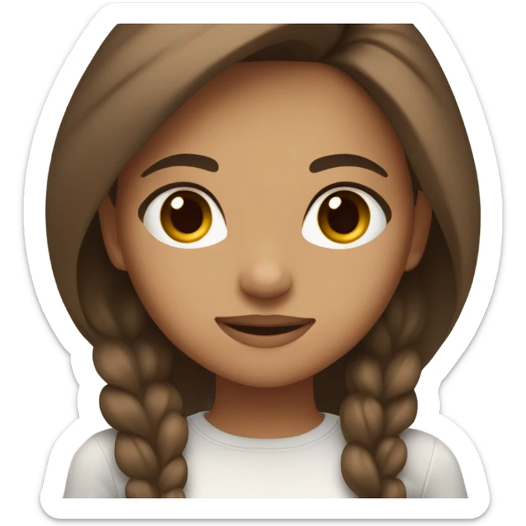 A medium skin toned girl with brown eyes and long brown hair sticker