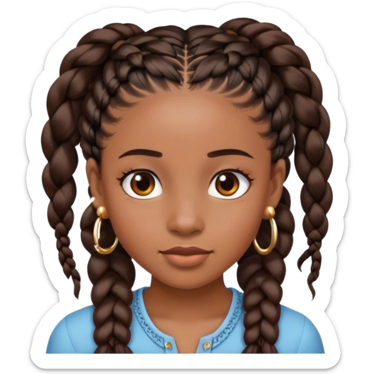 black girl with braids hanging down and no glasses and good earrings sticker