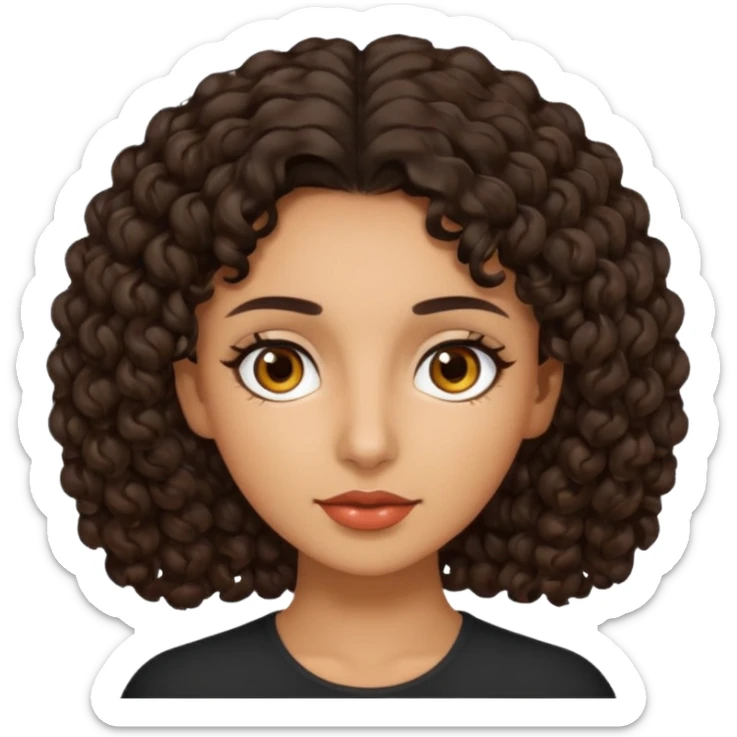 Woman with olive skin and dark brown curly hair and brown ey sticker
