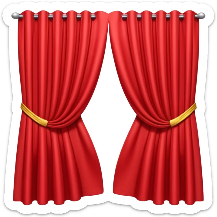 A 3D emoji of red theater curtains in , slightly parted in the middle with soft folds. Glossy, smooth texture, minimal Apple-style rendering, isolated on a white background.




 sticker