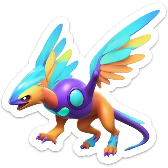 Colorful Neon Colors Vibrant Colors Flying Futuristic Fakémon-Pokémon-Creature Full Body sticker