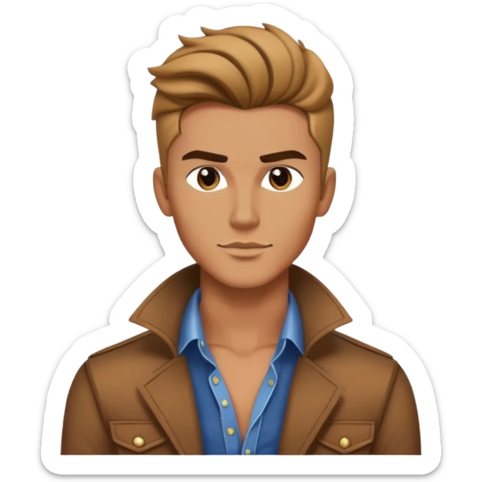 Handsome Western male fashion model with chiseled features, styled hair, designer clothes sticker