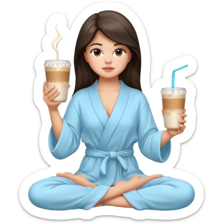 Selina Gomez holding an ice latte, doing yoga, traveling. spa, massage, luxury  vibes. Mood: calm, rich, feminine, magnetic. sticker