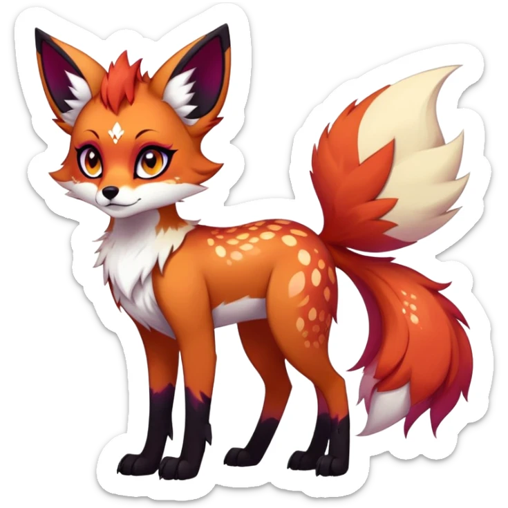 Vibrant edgy gothic Falvie-Fionbri-creature-sparkle-vixen-fursona, full body, with random markings sticker