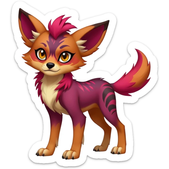 Vibrant dark edgy badass cool Falvie-Fionbri-creature-canine-fursona, full body, with random markings sticker